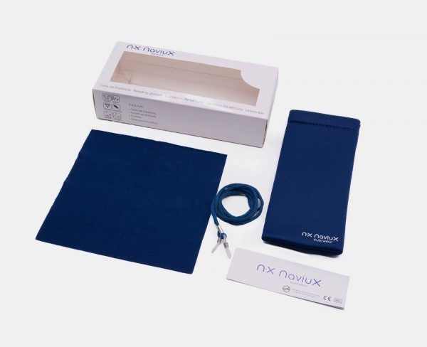 complementos de gafas de lectura gamuza de microfibra, funda acolchada y cordón.